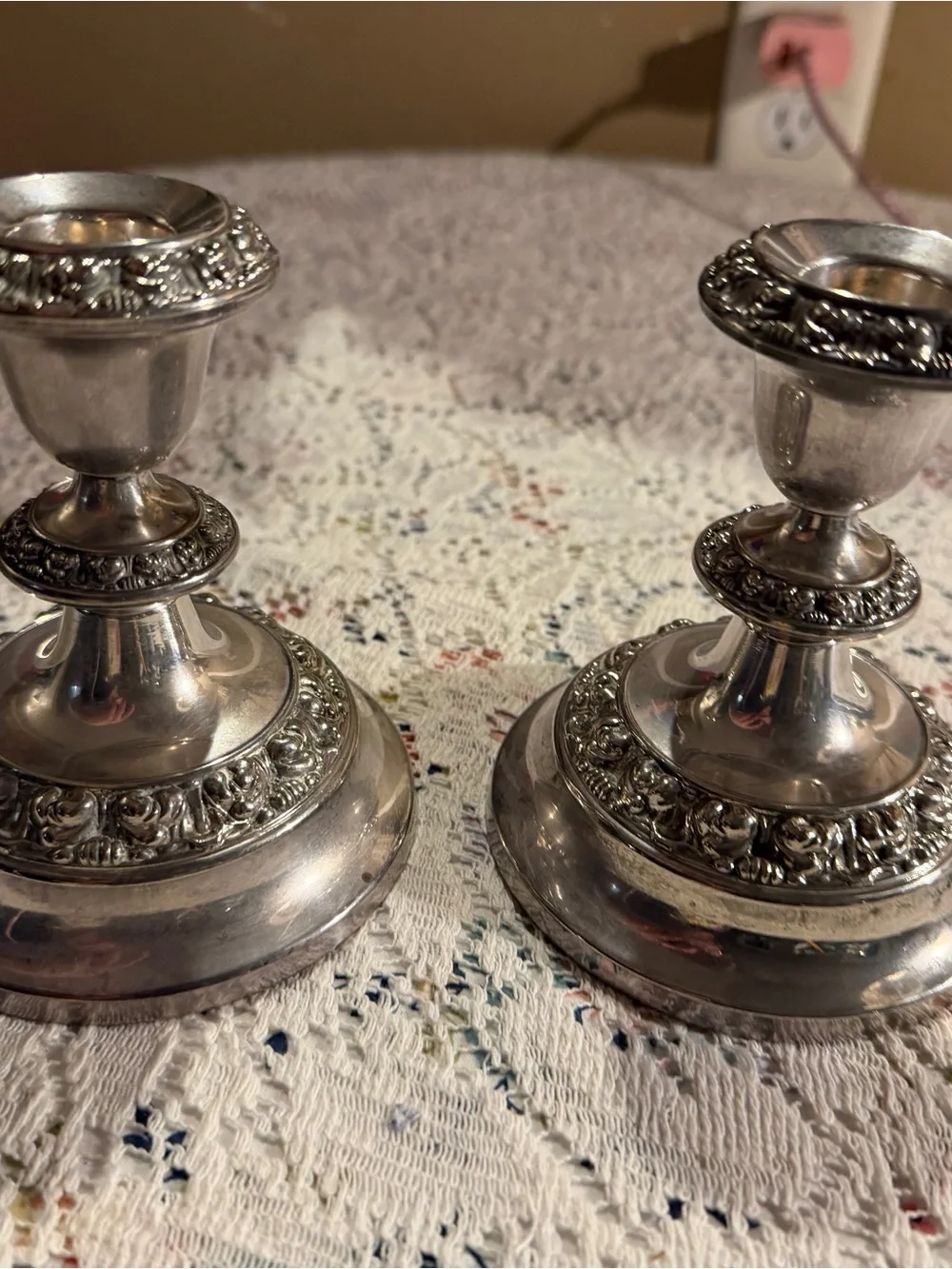 Classic Silver Tone Decorative Candlestick Pair - Elegantly Detailed